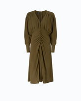 Abito midi con maniche lunghe e drappeggi - Verde Militare | Pinko