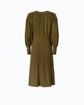 Abito midi con maniche lunghe e drappeggi - Verde Militare | Pinko