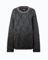 Pull à col bijou et micro-paillettes - Multicolore Gris-Noir | Pinko