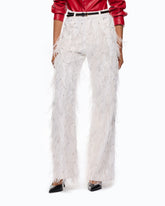 Wide-Leg-Hose mit Federn und Strasssteinen - Weiß | Pinko