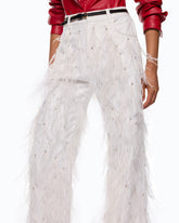 Wide-Leg-Hose mit Federn und Strasssteinen - Weiß | Pinko