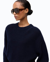 Pull en laine côtelée - Bleu foncé | Pinko