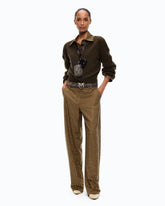 Cropped wool sweater with balloon sleeves - Military Green | Pinko