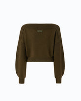 Cropped wool sweater with balloon sleeves - Military Green | Pinko