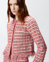 Giacca cropped in stuoia e maglia sfrangiata - Multicolor Rosa-Nero | Pinko