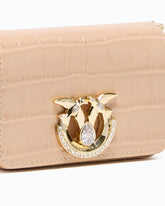 PINKO Galleria Micro Love Bag Click hand-held clutch in crocodile-print leather with jewel buckle - Green | Pinko