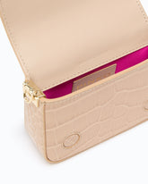 PINKO Galleria Micro Love Bag Click hand-held clutch in crocodile-print leather with jewel buckle - Green | Pinko
