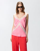 Spotted lingerie top with lace - Pink | Pinko