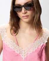 Spotted lingerie top with lace - Pink | Pinko
