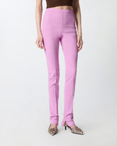 Linen-blend trousers with adjustable hem slit detail - | Pinko