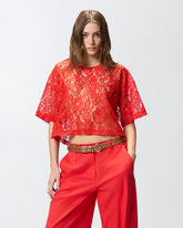 Cropped lace t-shirt - | Pinko