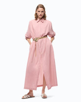 Abito chemisier lungo a righe con ricami floreali - | Pinko