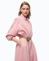 Abito chemisier lungo a righe con ricami floreali - | Pinko