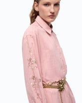 Abito chemisier lungo a righe con ricami floreali - | Pinko