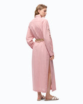 Abito chemisier lungo a righe con ricami floreali - | Pinko