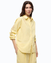 Camicia in tessuto a righe con ricami floreali - | Pinko