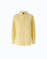 Camicia in tessuto a righe con ricami floreali - | Pinko
