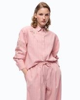 Camicia in tessuto a righe con ricami floreali - | Pinko