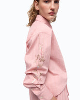 Camicia in tessuto a righe con ricami floreali - | Pinko
