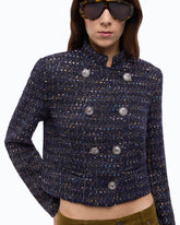Giacca corta in tweed bouclé con bottoni metallici - Trasparente | Pinko