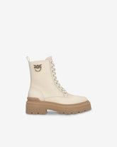 Anfibi in pelle con logo in metallo - | Pinko