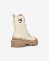 Anfibi in pelle con logo in metallo - | Pinko