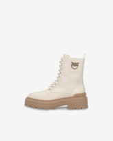 Anfibi in pelle con logo in metallo - | Pinko