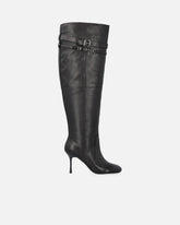 Bottes hauteur genou en cuir nappa à talon et bride - | Pinko