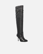 Bottes hauteur genou en cuir nappa à talon et bride - | Pinko