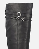 Bottes hauteur genou en cuir nappa à talon et bride - | Pinko