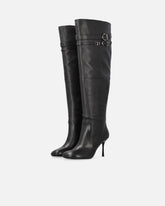 Bottes hauteur genou en cuir nappa à talon et bride - | Pinko