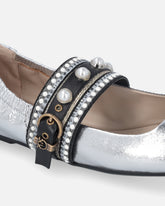 Ballerine in pelle laminata con banda gioiello - | Pinko