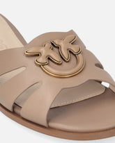 Leather slip-on sandals with Love Birds logo - | Pinko