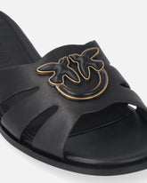 Ciabattine in pelle con logo Love Birds - | Pinko