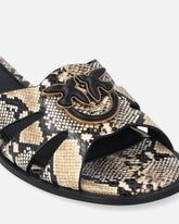 Ciabattine in pelle con stampa pitone e logo Love Birds - | Pinko