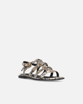 Flat leather sandals with python print and studs - | Pinko