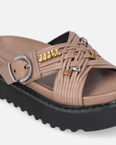 Woven nappa leather slip-on sandals with metallic rings - | Pinko