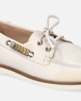Leather moccasins with jewel details - | Pinko