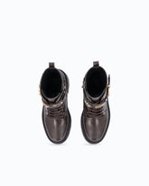 Leather combat ankle boots with heel and strap - Brown | Pinko