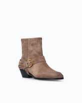 Suede ankle boots with straps and Texan heel - Brown | Pinko