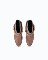 Suede ankle boots with straps and Texan heel - Brown | Pinko