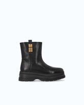 Leather combat ankle boots with logo rings - Black | Pinko