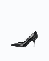 Décolleté in pelle con logo sul tacco - Nero | Pinko