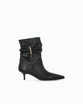 Stivaletti in nappa con gambale arricciato e logo - Nero | Pinko