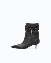 Stivaletti in nappa con gambale arricciato e logo - Nero | Pinko