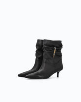 Stivaletti in nappa con gambale arricciato e logo - Nero | Pinko