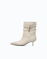 Botines de napa con caña fruncida y logotipo - Beige | Pinko
