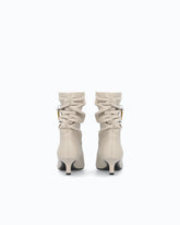 Botines de napa con caña fruncida y logotipo - Beige | Pinko