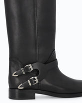 Leather boots with high leg shaft and straps - Black | Pinko
