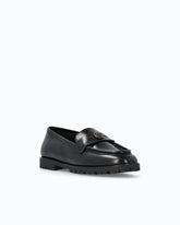 Ledermokassin mit Logo und Kampfstiefel-Sohle - Schwarz | Pinko